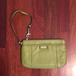 Leather green coach wristlet